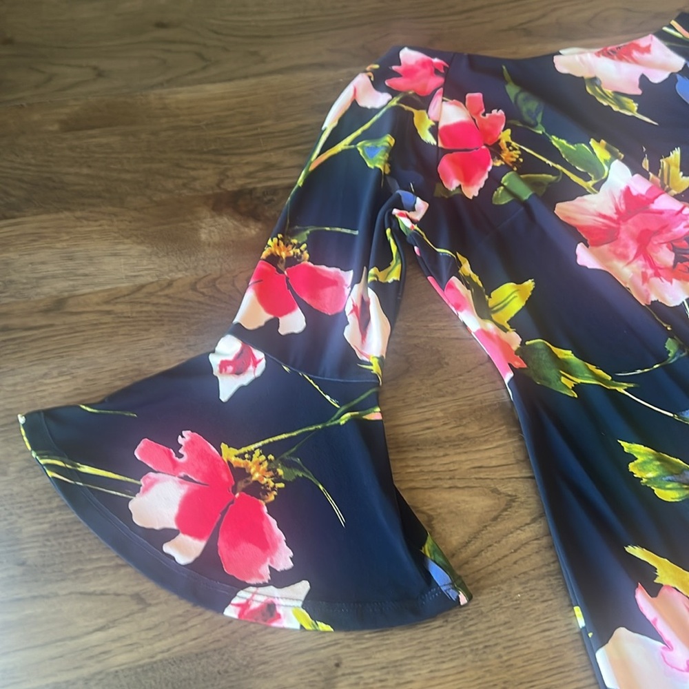 Tommy Hilfiger Black Floral Shift Dress with Pink & Green Accents - Picture 4 of 8